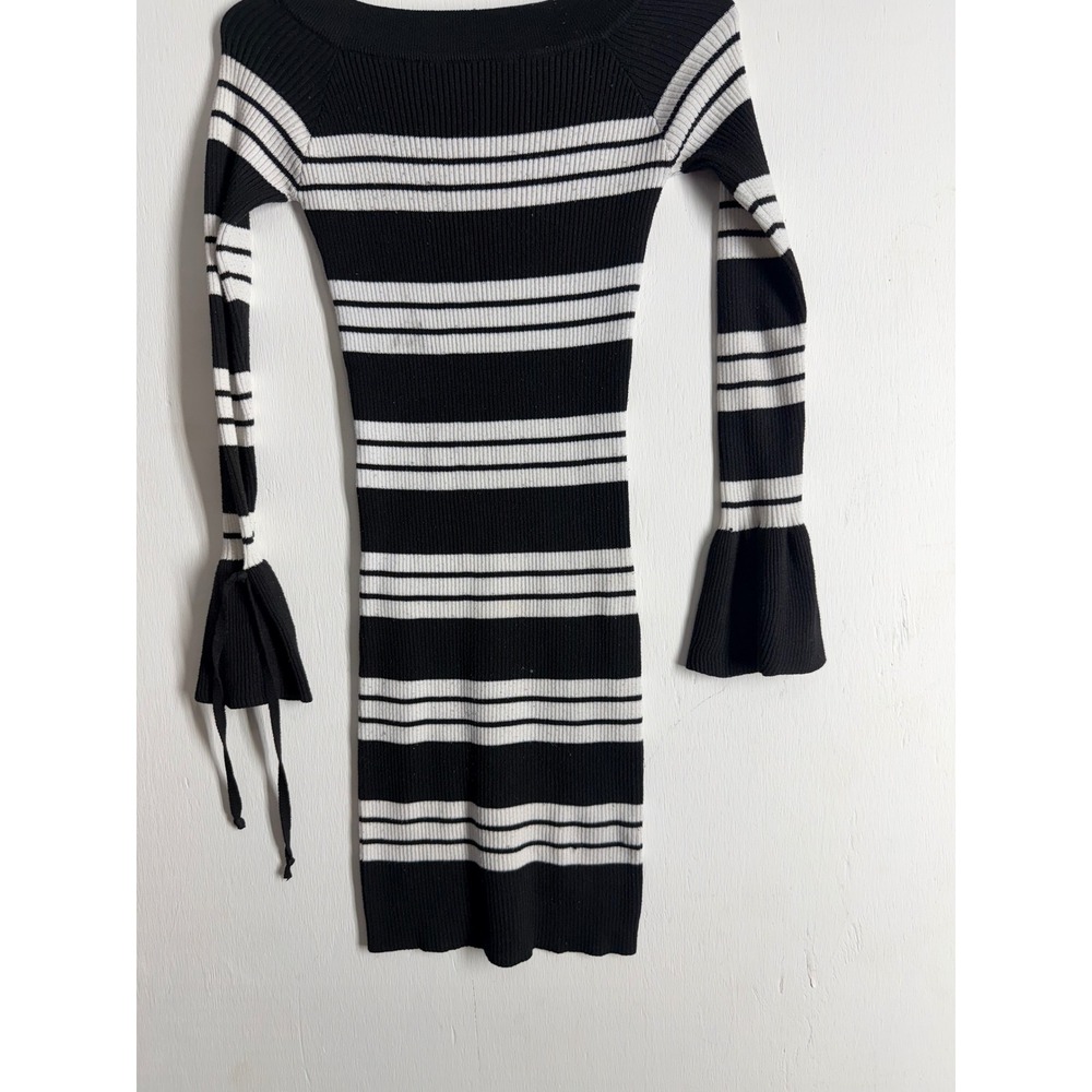 Special One Los Angeles Striped Ribbed Knit Bell Sleeve Bodycon Mini Dress S